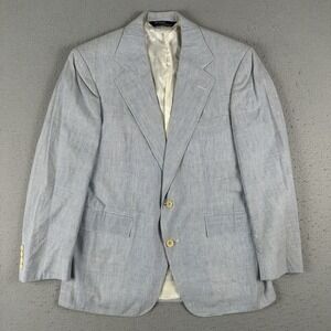 Vtg 80s Polo‎ Ralph Lauren Blazer Men's 40S Blue White Seersucker Cotton Madras